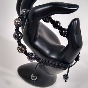 Bracelet Black Gray Beaded Adjustable Handmade